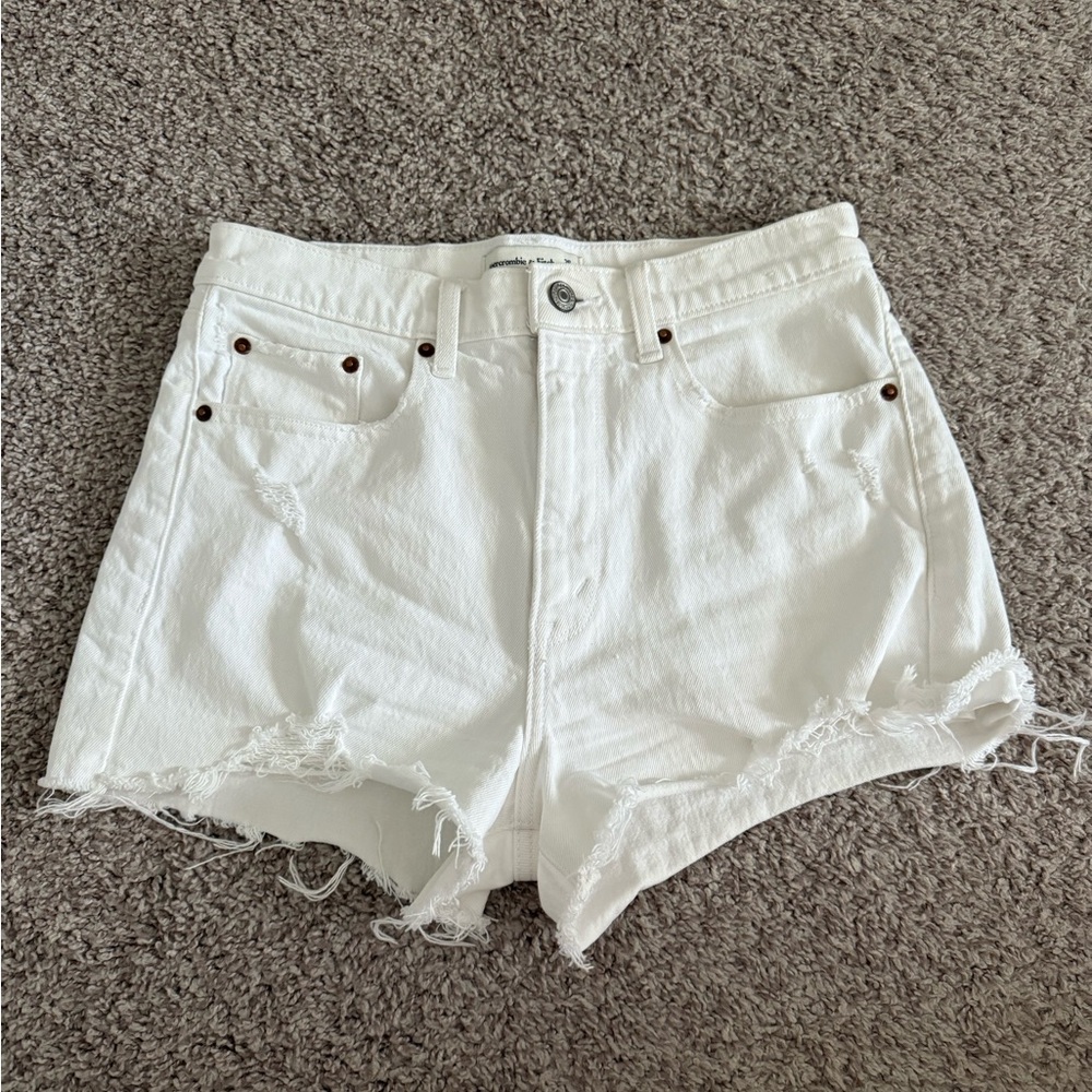 Abercrombie high rise White Denim Shorts